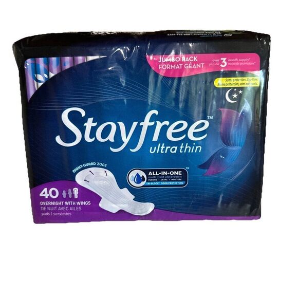 Stayfree Other - Stayfree Ultra Thin Overnight Pads with Wings, Overnight Absorption - 40 pads x1